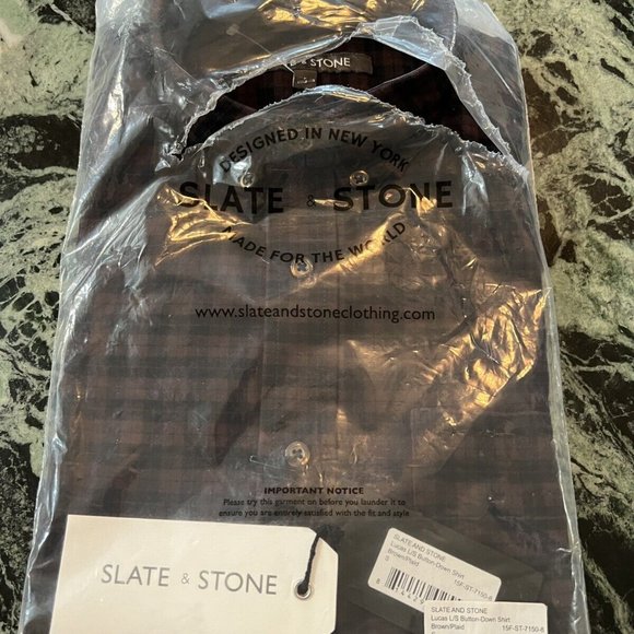 NWT MEN'S SLATE AND STONE LONG SLEEVE BUTTON DOWN LUCAS SHIRT S BROWN PLAID - Picture 9 of 9